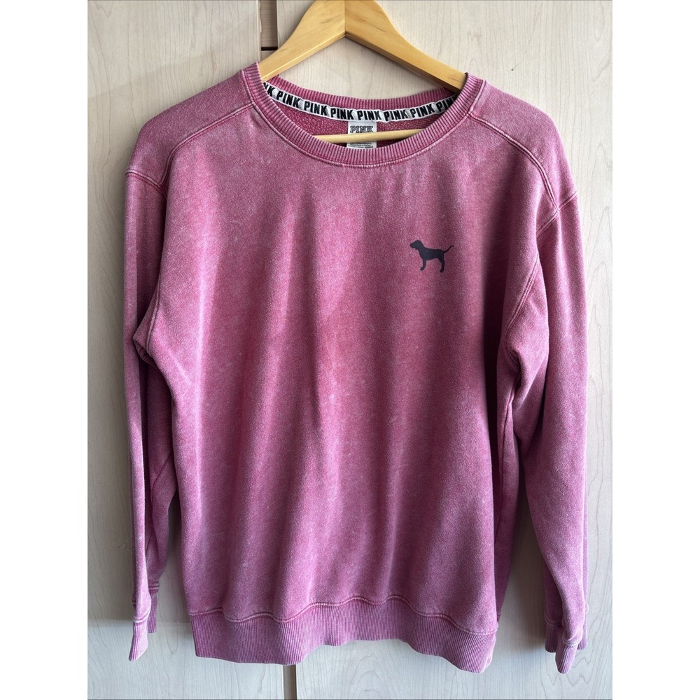 Victorias Secret PINK Acid Wash Crewneck Sweatshirt Pink Dog Logo Womens Medium